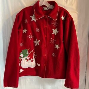 Vtg Wool Blend Shacket Womens Size Medium Button Up Snowman 90s Winter Christmas